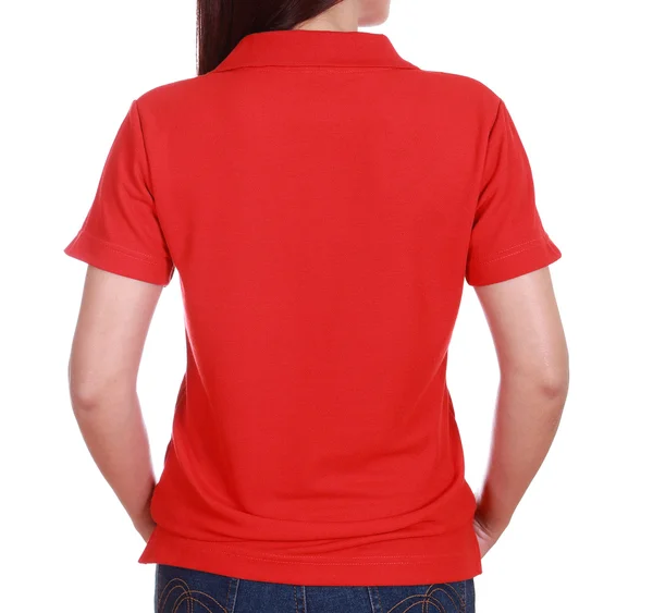 Close-up female with blank green polo shirt (back side) — Stock Photo, Image