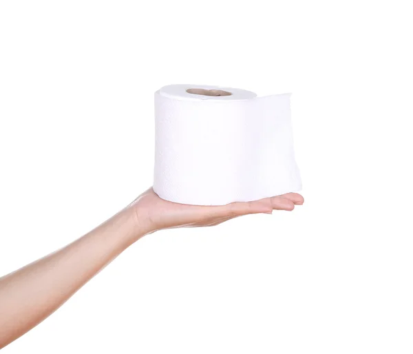 Mano con rollo de papel higiénico — Foto de Stock