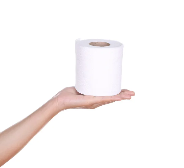 Hand med toalett pappersrulle — Stockfoto