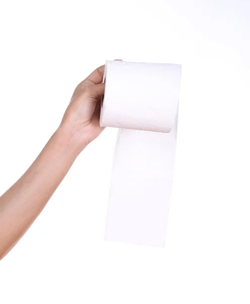 Mano con rollo de papel higiénico — Foto de Stock