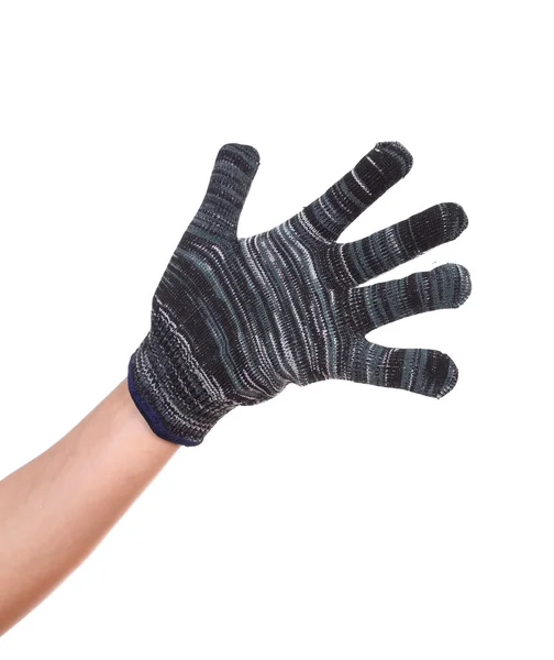 Hand in a woollen glove on white background — Stock Photo, Image