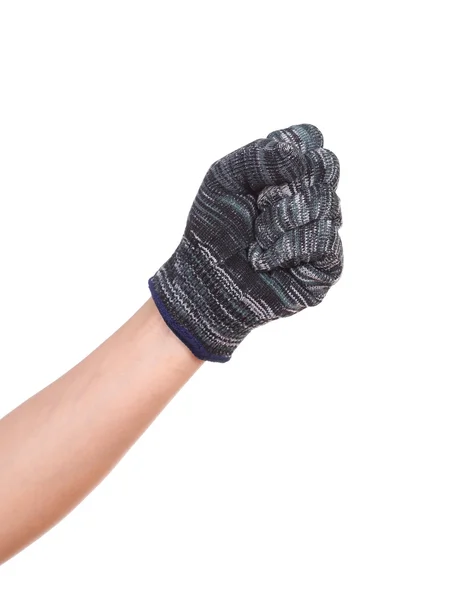 Hand in a woollen glove on white background — Stock Photo, Image