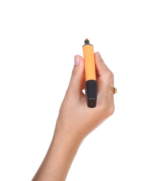 Рука с маркером на белом фоне Стоковое Изображение