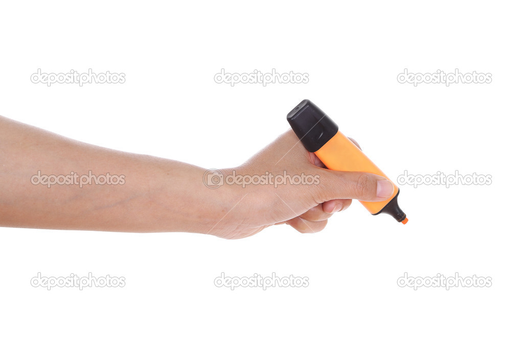 Hand with marker isolated on white background 