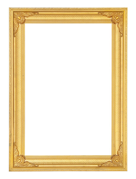 golden picture frame isolated on white background