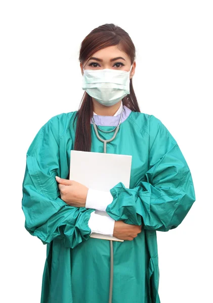 Female doctor with medical report — Stock Photo, Image