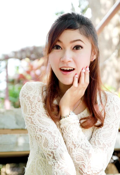 Asian female woman in a shocked pose — Stock Photo, Image