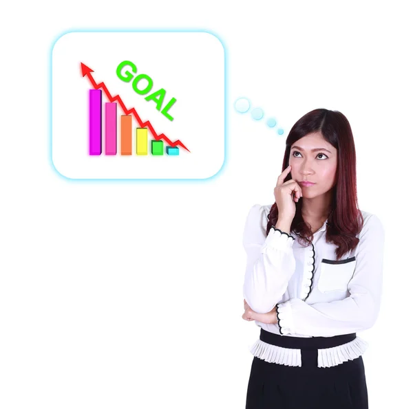 Affärskvinna tänka på målet och diagram — Stockfoto