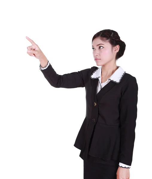 Affärskvinna som att trycka på knappen eller något — Stockfoto