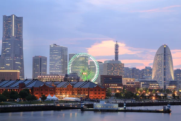 Visa Marina bay på natten i yokohama city — Stockfoto