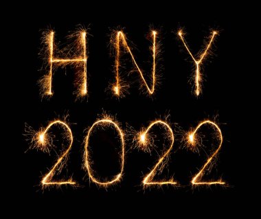 2022 mutlu yeni yıl havai fişekleri (HNY) gece ışıldayan maytaplar yazdı