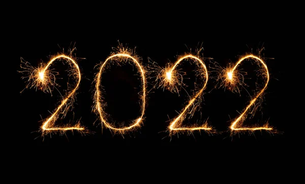 2022 Новым Годом Фейерверки Написаны Сверкающие Искры Ночью — стоковое фото