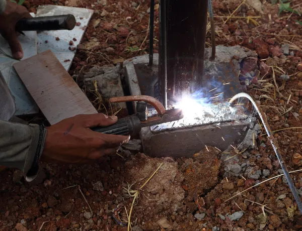 Electric welding connecting construction metal — Stock Photo, Image