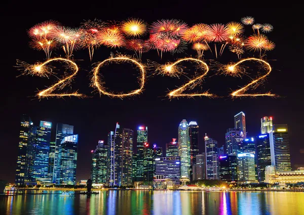 2022 Hyvää Uutta Vuotta Ilotulitus Juhlii Singapore Kaupunkikuva Yöllä — kuvapankkivalokuva