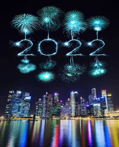 2022 Godt Nytår Fyrværkeri Fejrer Singapore Bybillede Natten - Stock-foto