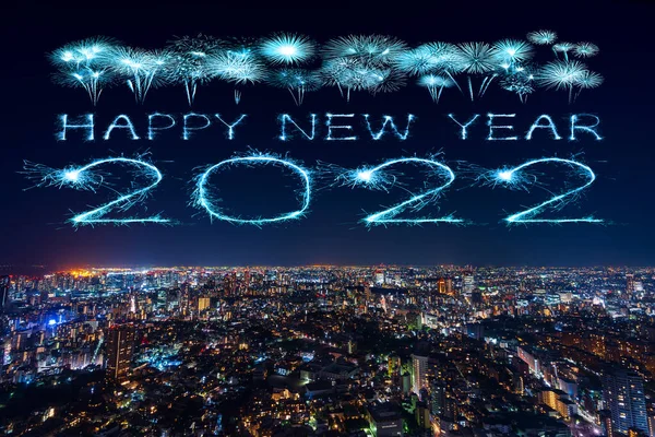 2022 Šťastný Nový Rok Ohňostroje Slaví Nad Tokyo Město Noci — Stock fotografie
