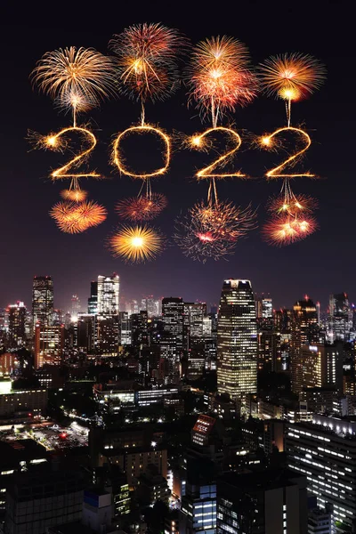 2022年新年烟火在日本东京城市上空欢庆 — 图库照片