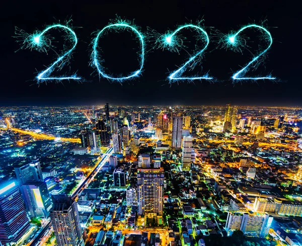2022 Felice Anno Nuovo Fuochi Artificio Che Celebrano Bangkok Paesaggio — Foto Stock