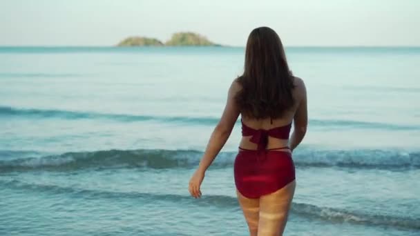 Šťastná Mladá Žena Plavkách Procházky Mořské Pláži Ostrově Koh Chang — Stock video