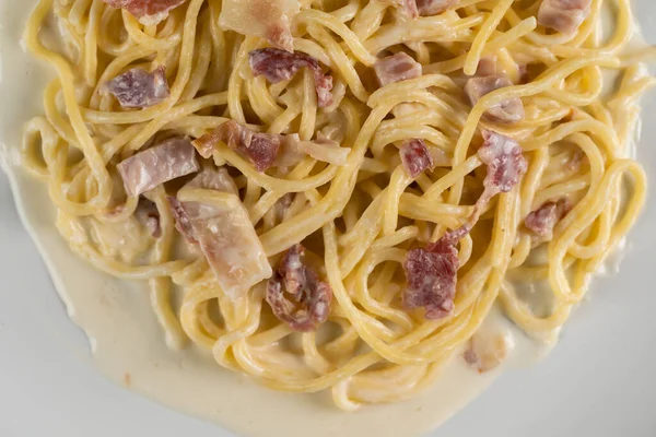 Carbonara Spaghetti Cream White Plate — Stock Photo, Image