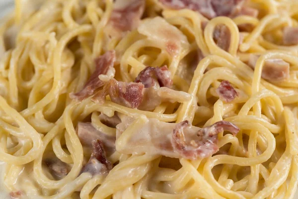 Close Carbonara Spaghetti Cream — Stock Photo, Image