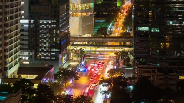 Czas Upływu Ruchu Witthayu Drogowego Pociągu Niebo Nocy Bangkoku Miasta — Wideo stockowe