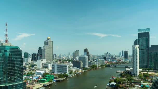 Idő Lejárta Chao Phraya Folyó Király Taksin Híd Épület Bangkok — Stock videók