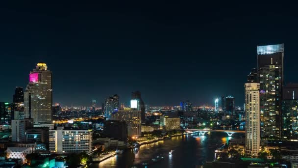 Idő Elévülése Chao Phraya Folyó Király Taksin Híd Épület Bangkok — Stock videók