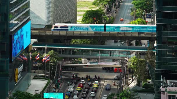 Traffico Witthayu Strada Treno Cielo Nella Città Bangkok Thailandia — Video Stock