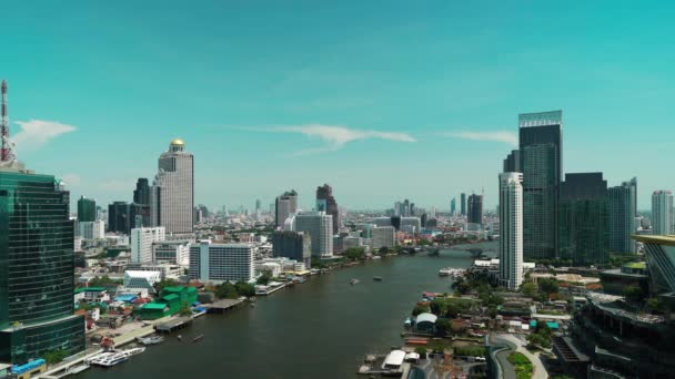 Chao Phraya Folyó Király Taksin Híd Épület Bangkok Város Thaiföld — Stock videók