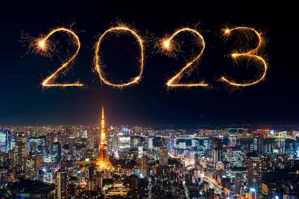 2023年日本东京夜景欢庆新年烟火 — 图库照片