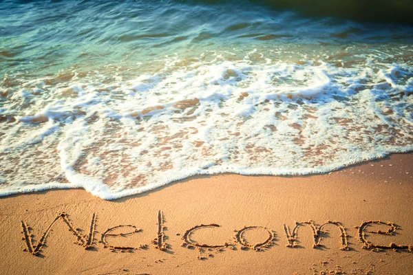 Psaní Vítejte na pláži v Thajsku — Stock fotografie