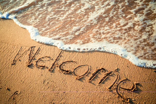 Writing Welcome on the Beach in Thailand — Stock Photo, Image