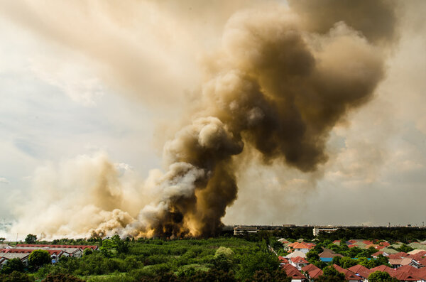 Fire in the city overview. 