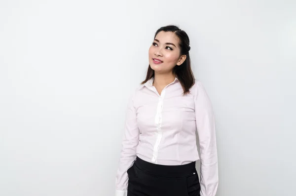 Retrato de mulher de negócios sorridente, isolado em fundo branco — Fotografia de Stock