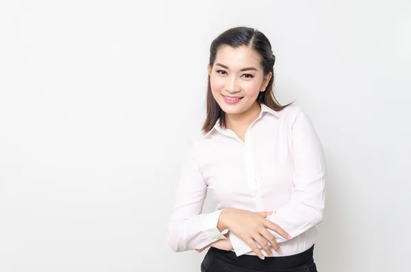 Retrato de mulher de negócios sorridente, isolado em fundo branco — Fotografia de Stock