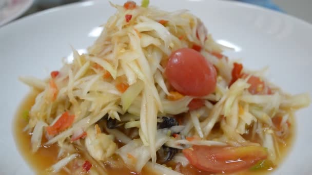 Papaya insalata piccante cibo tailandese — Video Stock