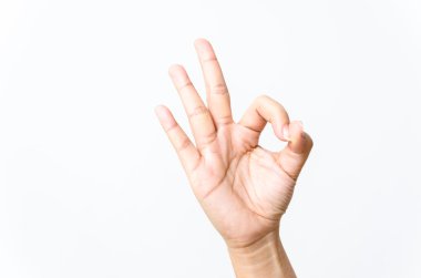 güzel kadın eli, palmiye up close-up. beyaz b izole