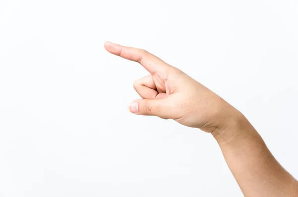 Primer plano de la mano de una hermosa mujer, con la palma en alto. Aislado sobre blanco b — Foto de Stock