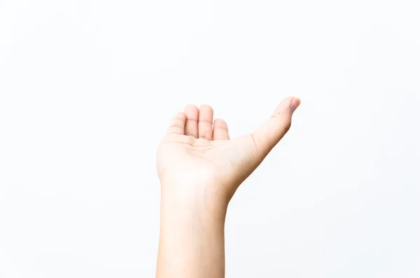 Primer plano de la mano de una hermosa mujer, con la palma en alto. Aislado sobre blanco b — Foto de Stock