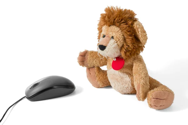 Lion Puppy Plushy with Mouse — Stock Photo, Image