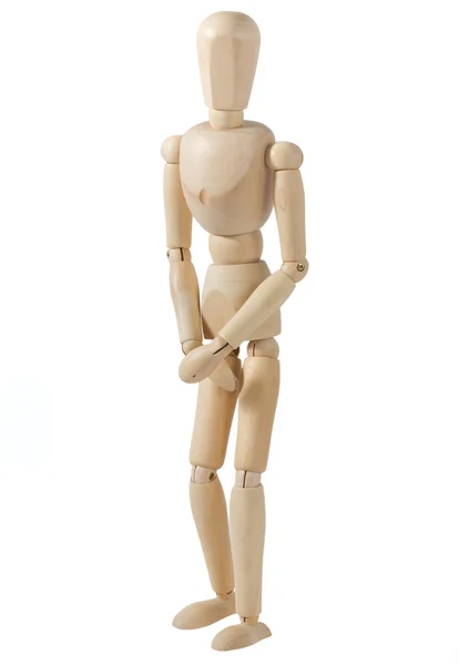 Wooden Mannequin Covering His Private Parts — Stock Photo, Image
