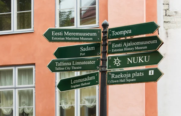 Signpost with a Group of Signs in the Historic Center of Tallinn — Stock Photo, Image