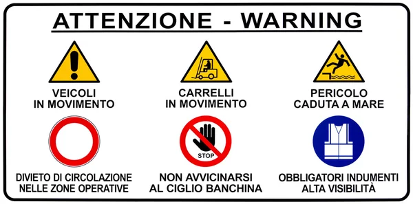 İtalyan seaport uyarı yol işareti — Stok fotoğraf