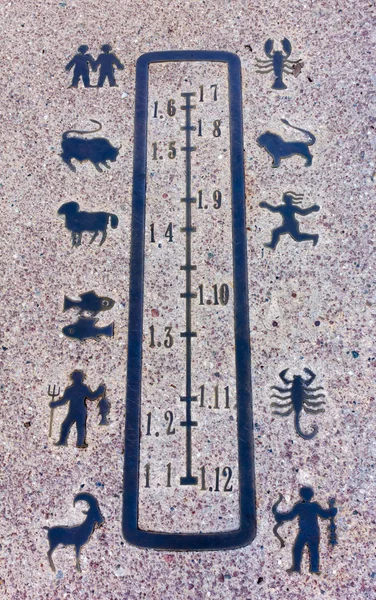 Nahaufnahme auf der horizontalen Tierkreissonnenuhr — Stockfoto
