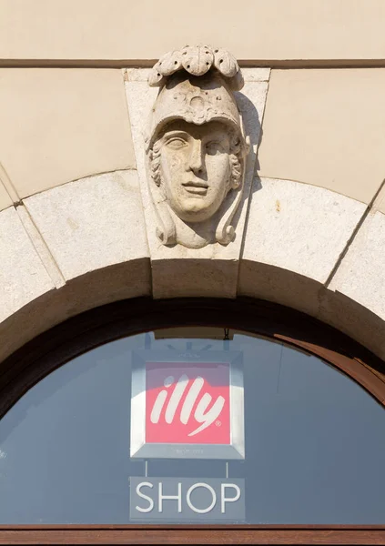 Trieste Italy March 2022 Neoclassic Sculpture Male Head Facade Historic — Foto de Stock