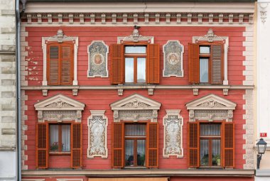 MARIBOR, Slovenia - April 10, 2022: Decorated facade of a historic building in the main square