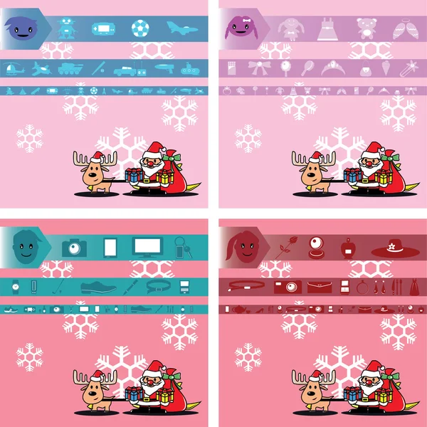 ซานตาและของขวัญพื้นหลังสีชมพูกับเกล็ดหิมะ — ภาพเวกเตอร์สต็อก