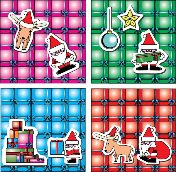 Weihnachtskarten buntes Geschenk mit Weihnachtsmann und Hirsch — Stockvektor