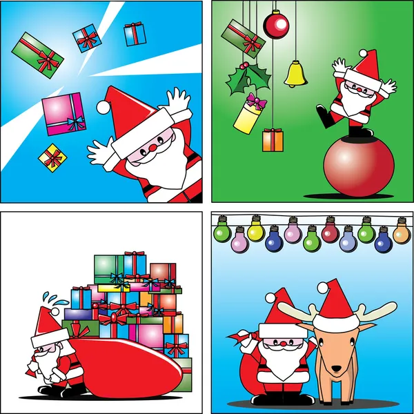 Χριστουγεννιάτικες κάρτες αστεία santa και ελάφια — Διανυσματικό Αρχείο